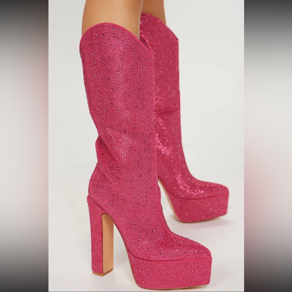Pink rhinestone high heel cowgirl boots